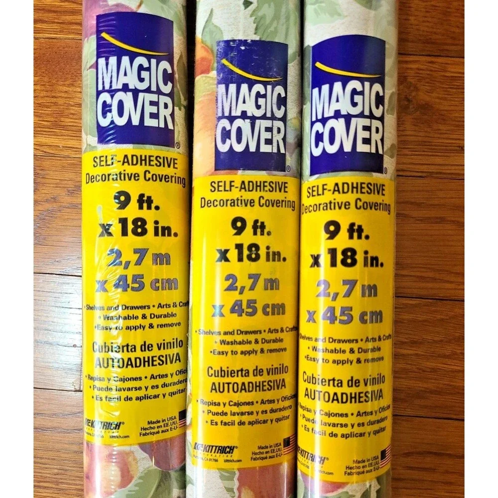 (3) Magic Cover Self Adhesive Decorative Covering 9 ft X 18 In NOS FRUIT Vines